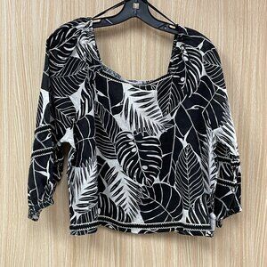 Cynthia Rowley Black Print Linen Top Size Small